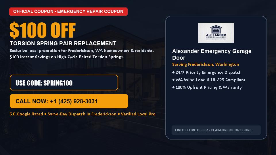 $100 OFF Dual High-Cycle Torsion Spring Replacement in Frederickson, WA - Alexander Emergency Garage Door